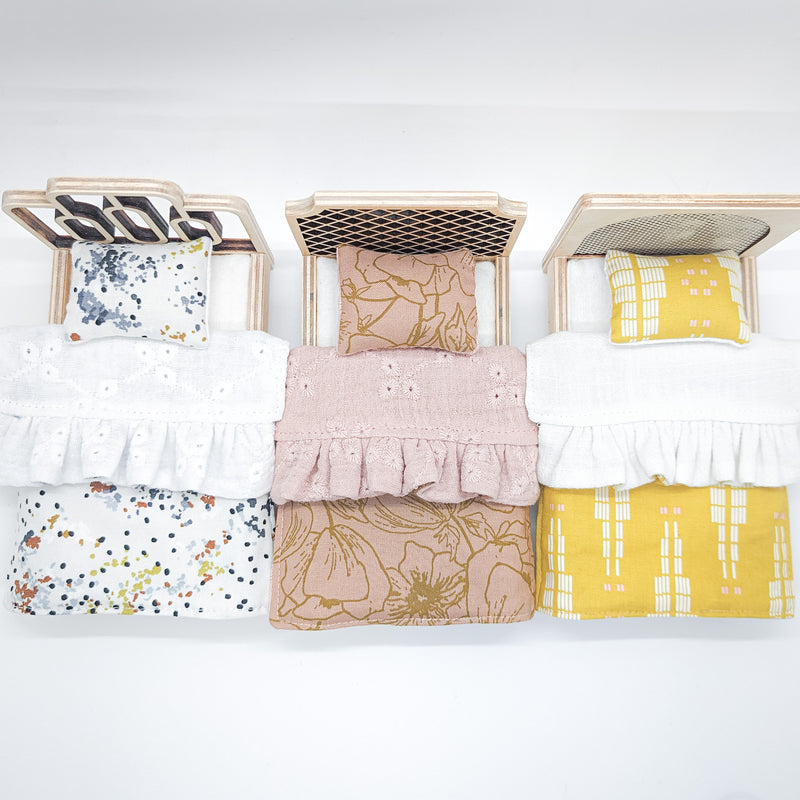Dollhouse Miniature Ruffle Bedding Set | Single + Double