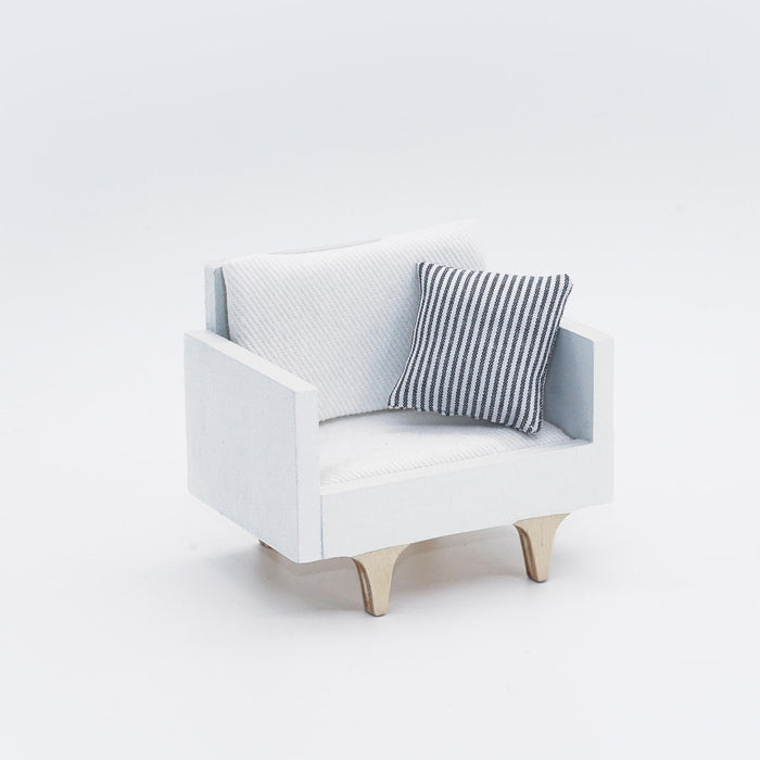 Dollhouse Miniature Oxford Armchair | Natural, White, Taupe Grey